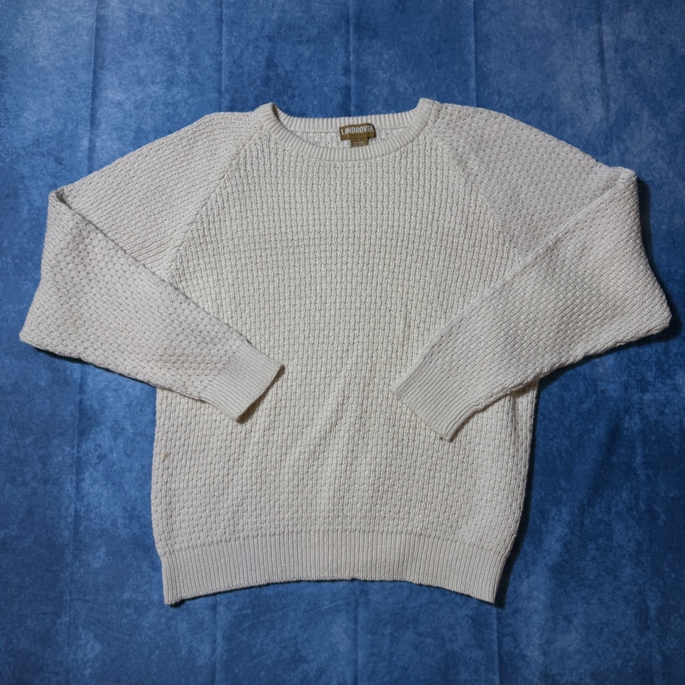 Vintage Landrover Sportswear Textured Knit Sweater Large Cream Cotton Ramie